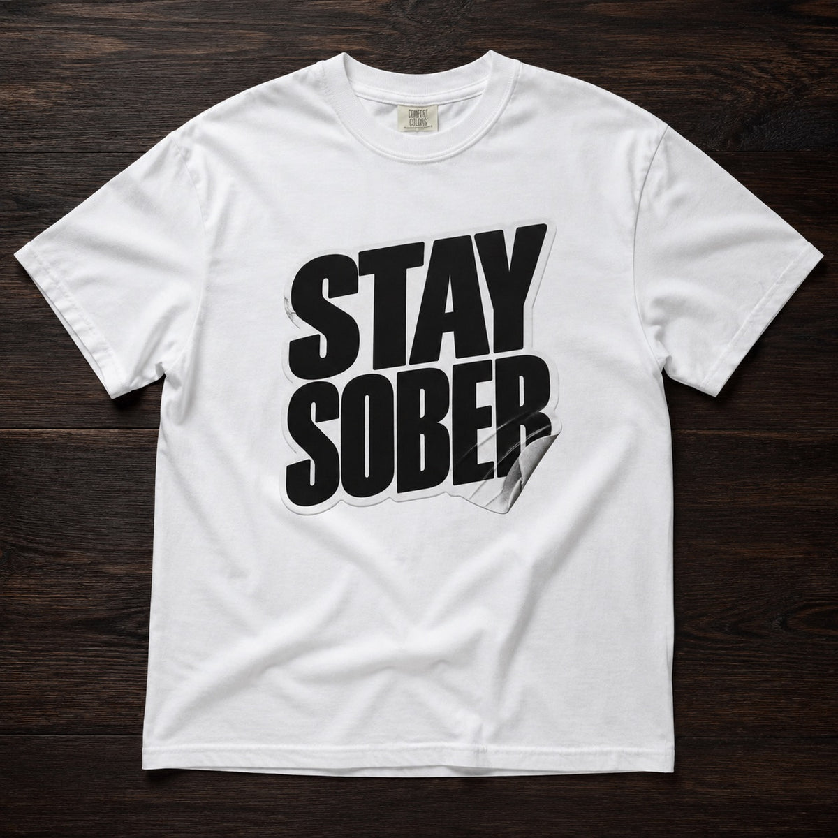Stay Sober Peeling Sticker White Heavyweight T-Shirt - Improper Cotton