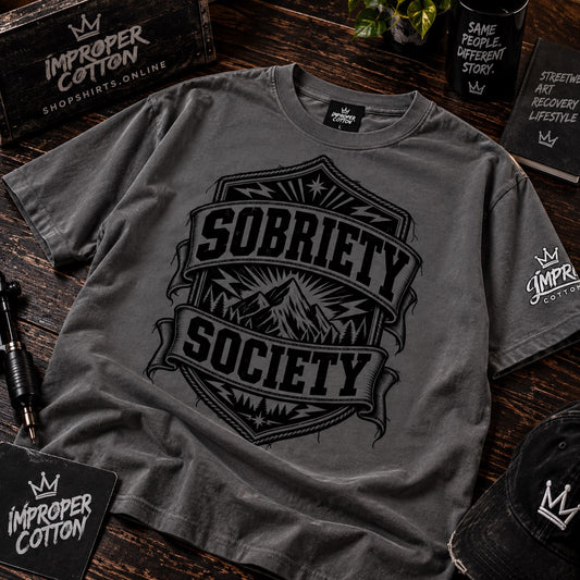 Sober society black on black graphic tee