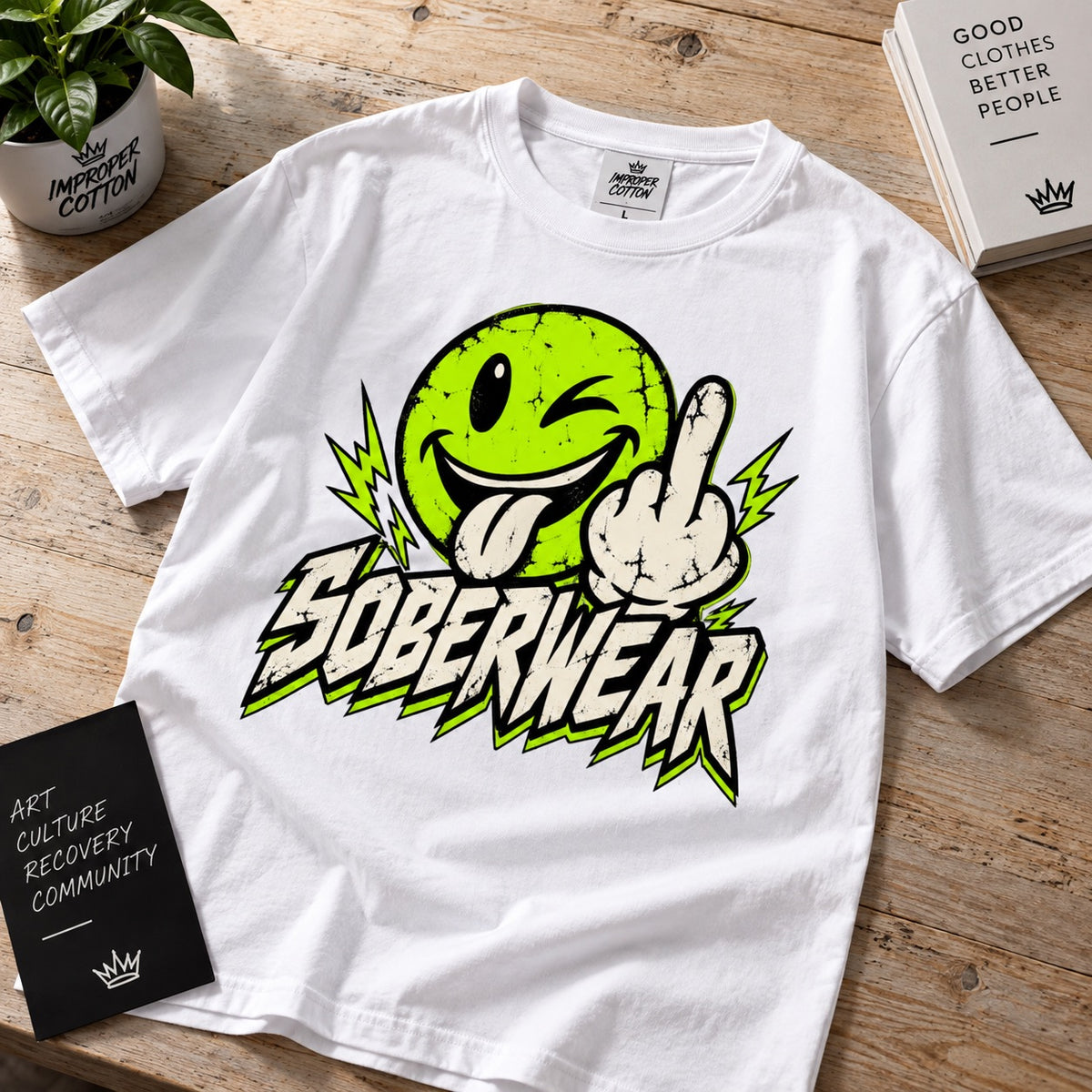 SOBERWEAR emoji middle finger stay sober bold graphic tees