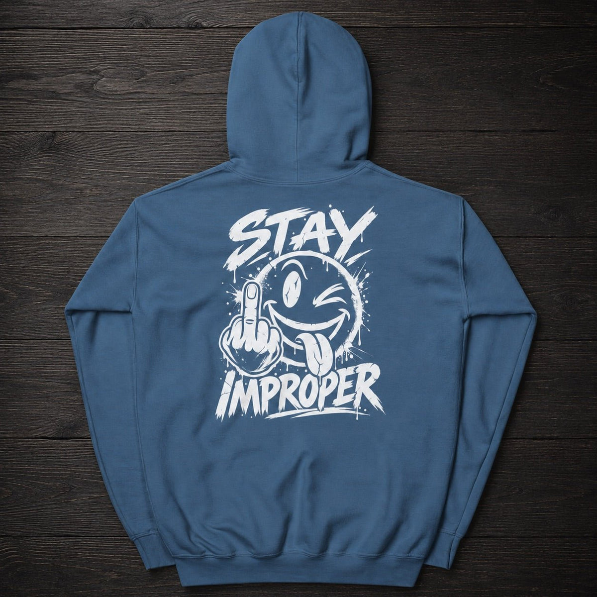 SOBRIETY Stay Improper Indigo Blue Pull Over Hoodie - Improper Cotton
