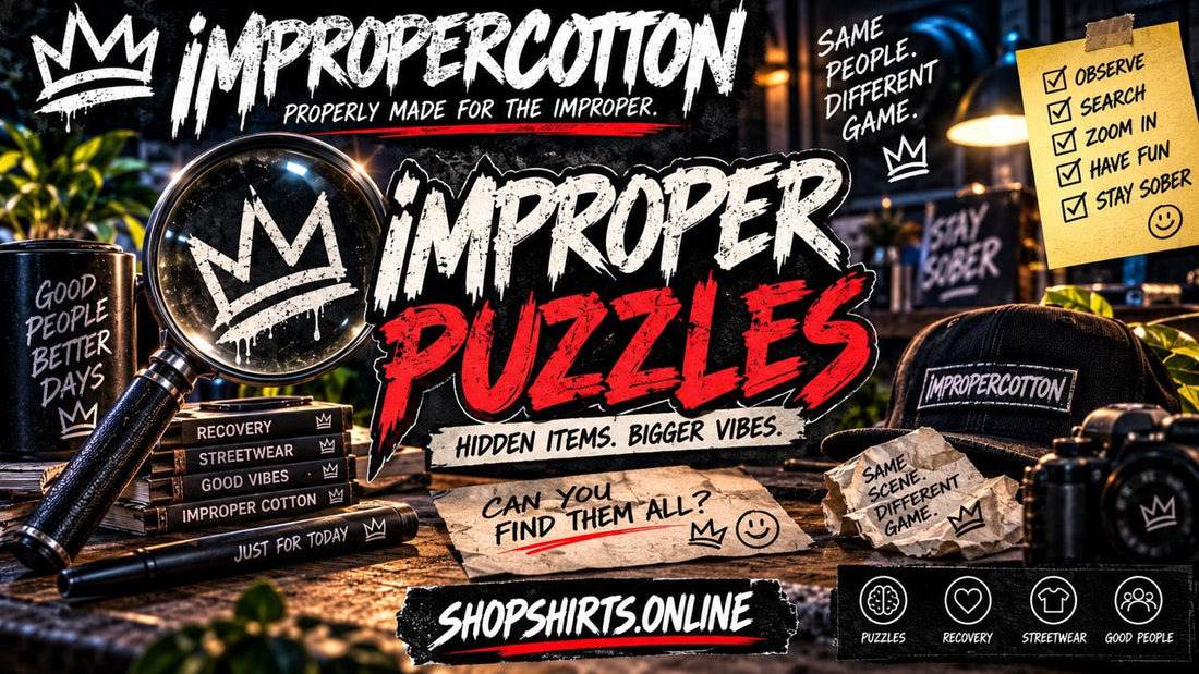 Improper Cotton hidden object puzzle featuring a busy arcade and bowling alley with five hidden streetwear items to find.