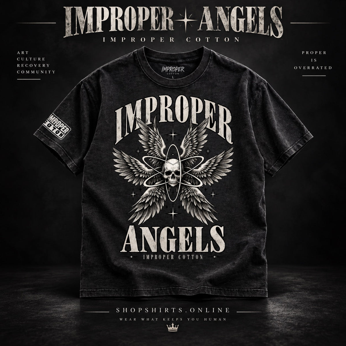 Improper Angels Geo Wings Vintage Wash Graphic T-Shirt | Gothic Streetwear
