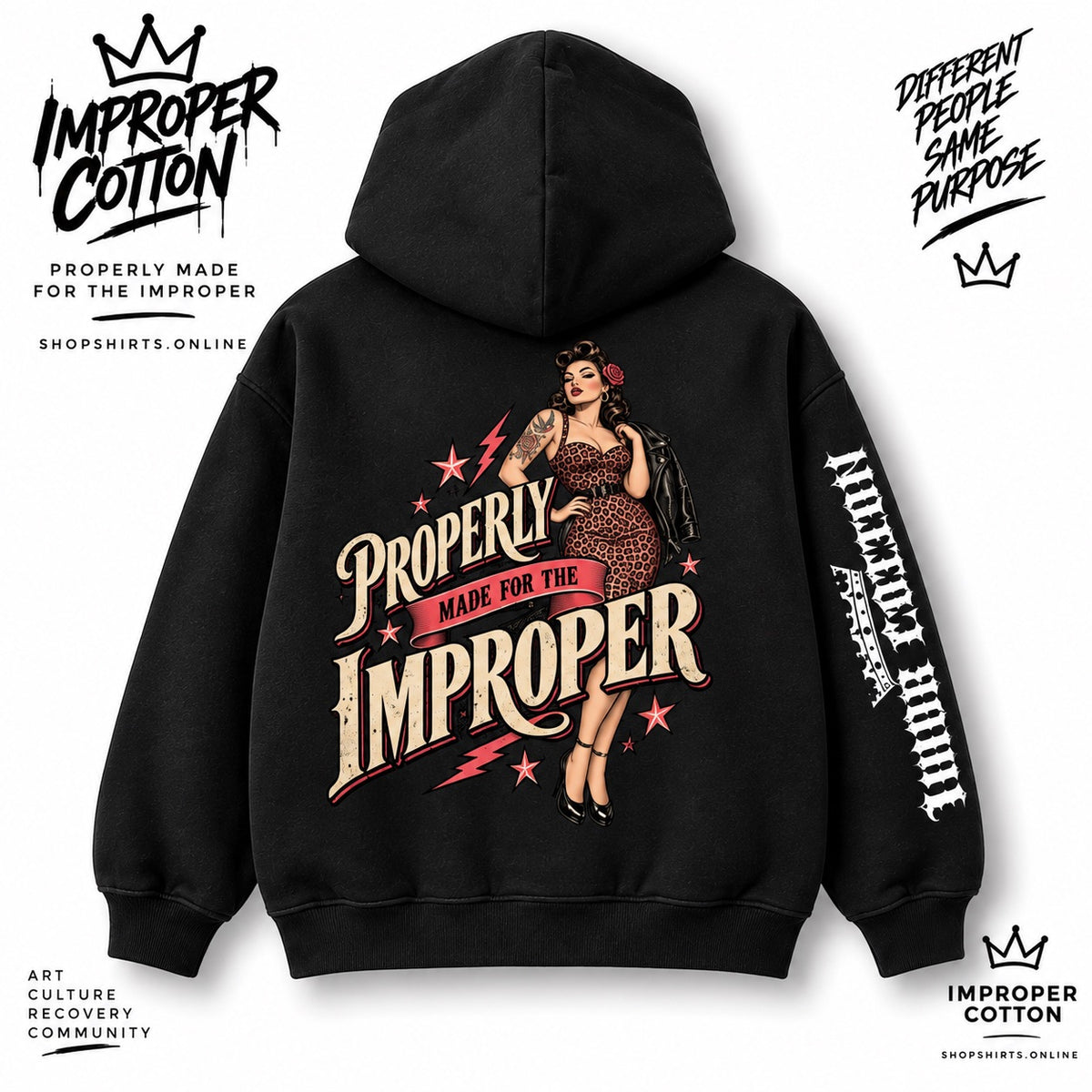 Improper Cotton Skull Purple Tongue Bold Character | Essential Oversized Fleece Boxy Hoodie