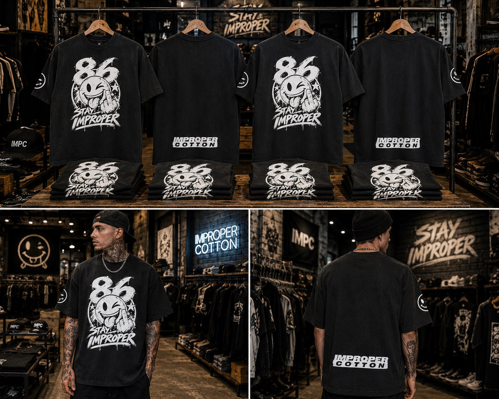 Multiple Views of Improper Cotton Black Heavyweight Vintage T-Shirt