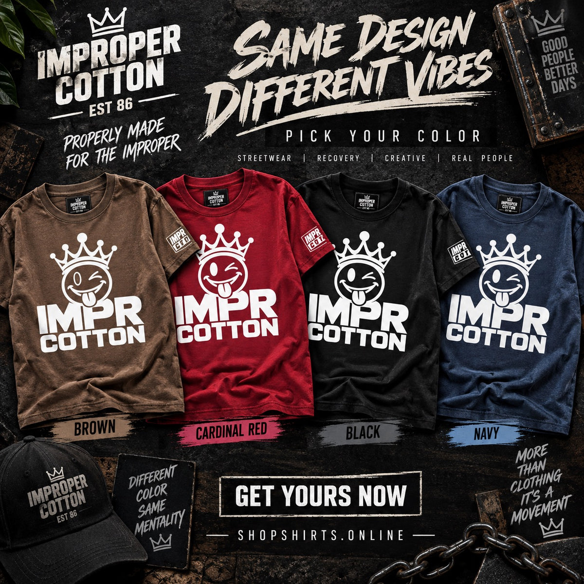 IMPR cotton smiley choose your color graphic tees