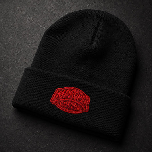 Improper Cotton Red Logo Cuffed Beanie - Improper Cotton