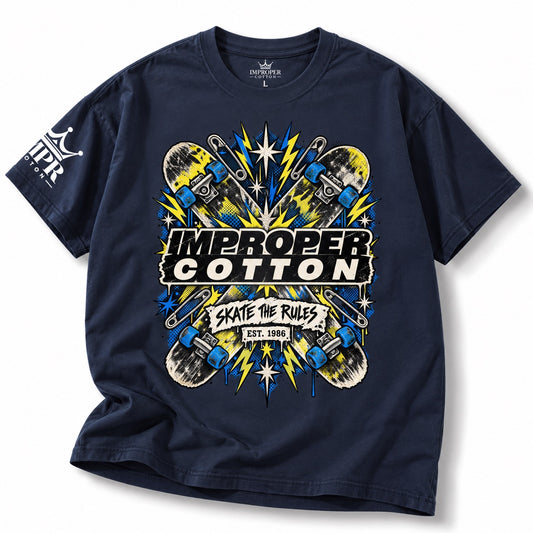 Improper Cotton skateboarding graphic T-shirt with retro skater streetwear design