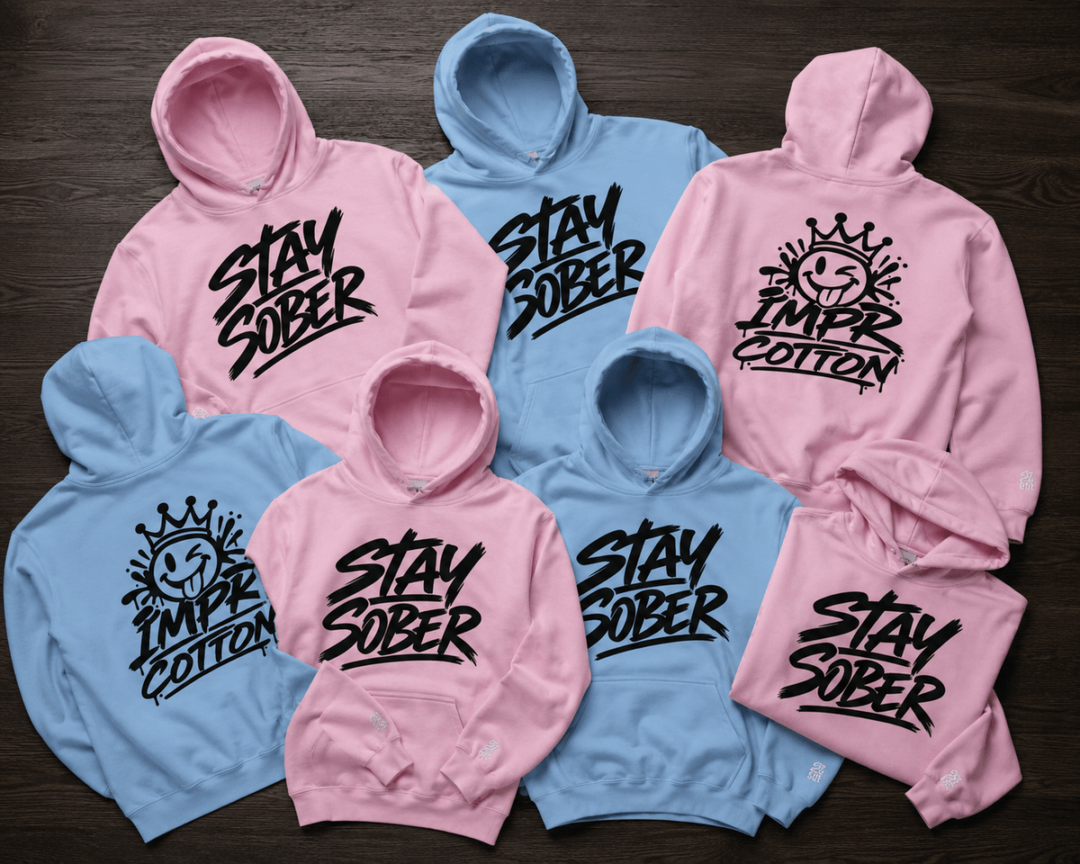 Stay Sober Baby Blue & Baby Pink Limited Edition Pull Over Hoodies - Improper Cotton