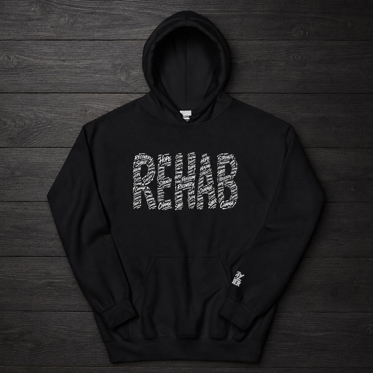 REHAB Scribble Hoodie Black - Improper Cotton