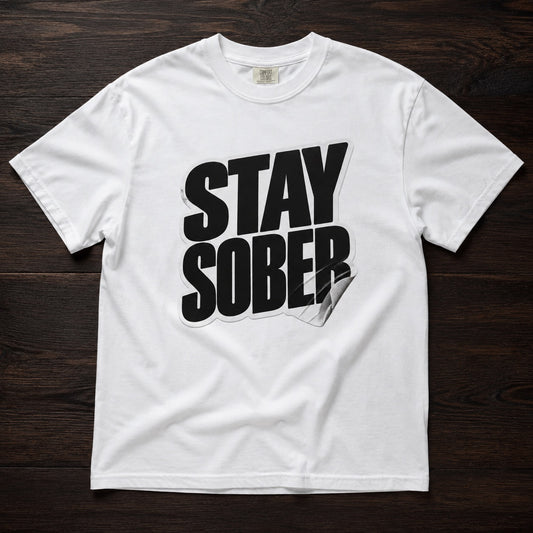 Stay Sober Peeling Sticker White Heavyweight T-Shirt - Improper Cotton