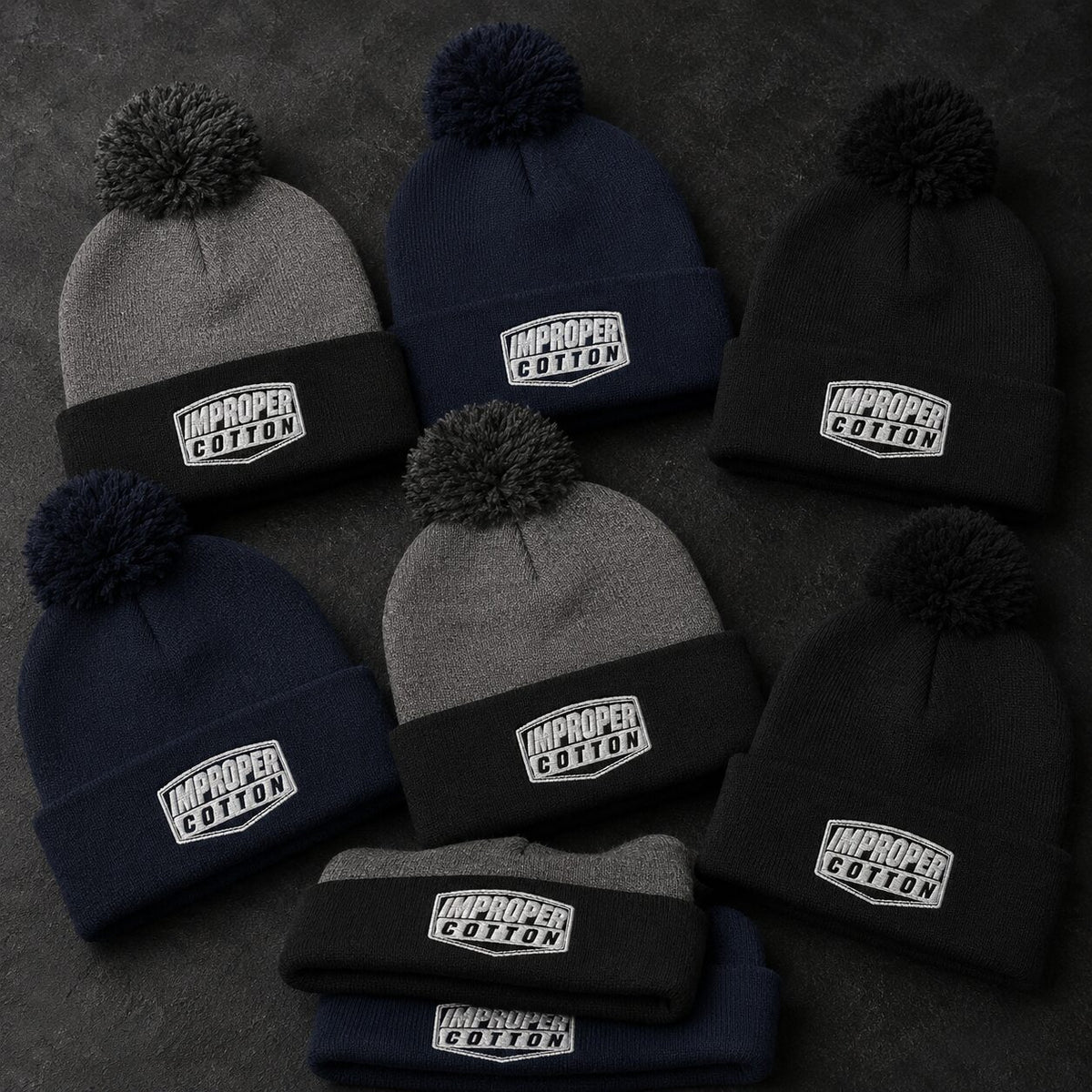 Improper Cotton Pom-Pom Beanie | Black | Navy | Heather - Improper Cotton