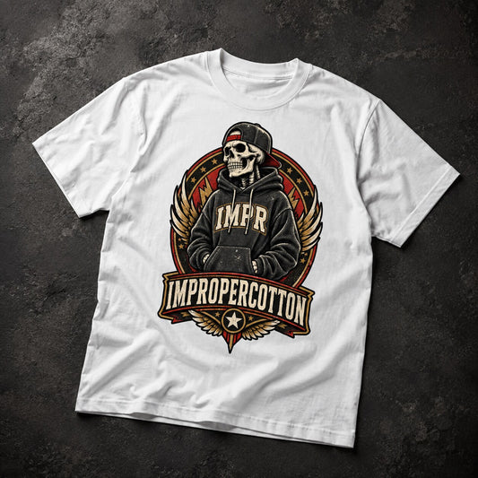 Improper Cotton Skull | Heavyweight Vintage Washed Frayed T-Shirt - Improper Cotton