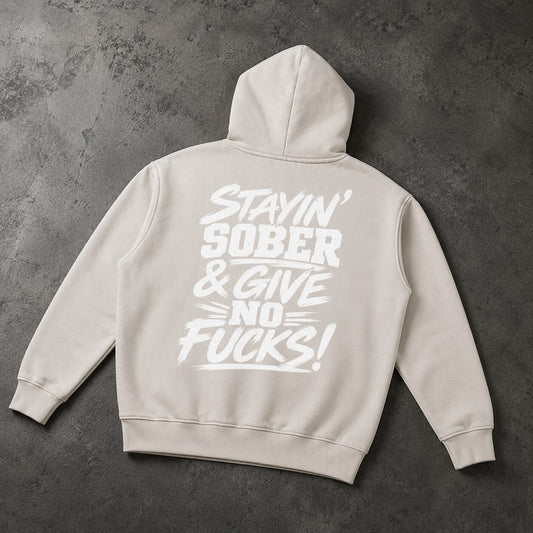 Improper Cotton | Stayin Sober and Give No Fucks | Snow Wash Fleece Oversize Hoodie - Improper Cotton